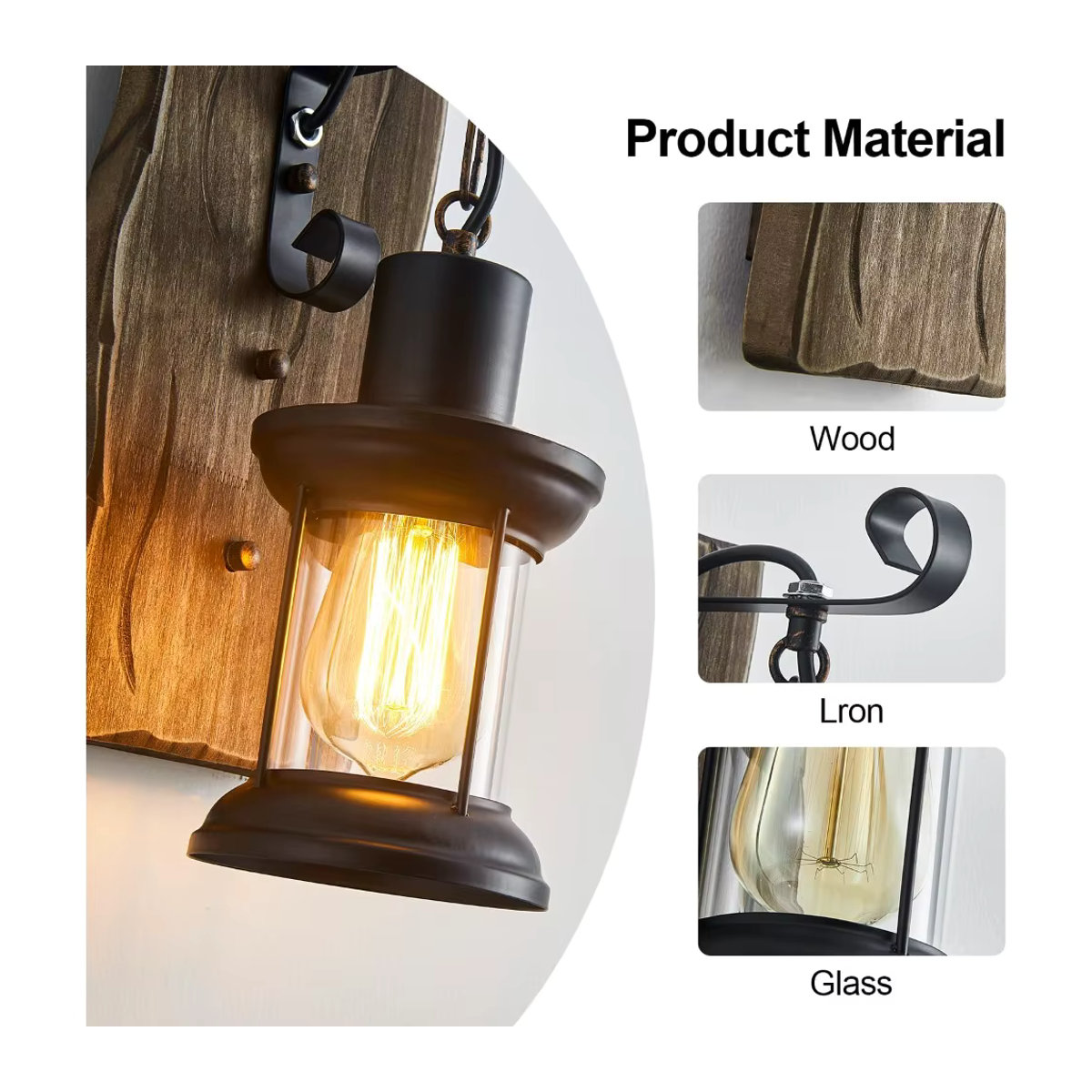 JOYINLED Wandleuchte im Industrial Retro Design aus Holz in Schwarz mit E27 Fassung - Bild 3