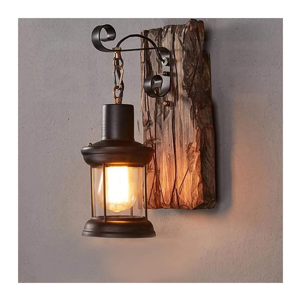 JOYINLED Wandleuchte im Industrial Style aus Holz und Metall in Schwarz - Bild 1