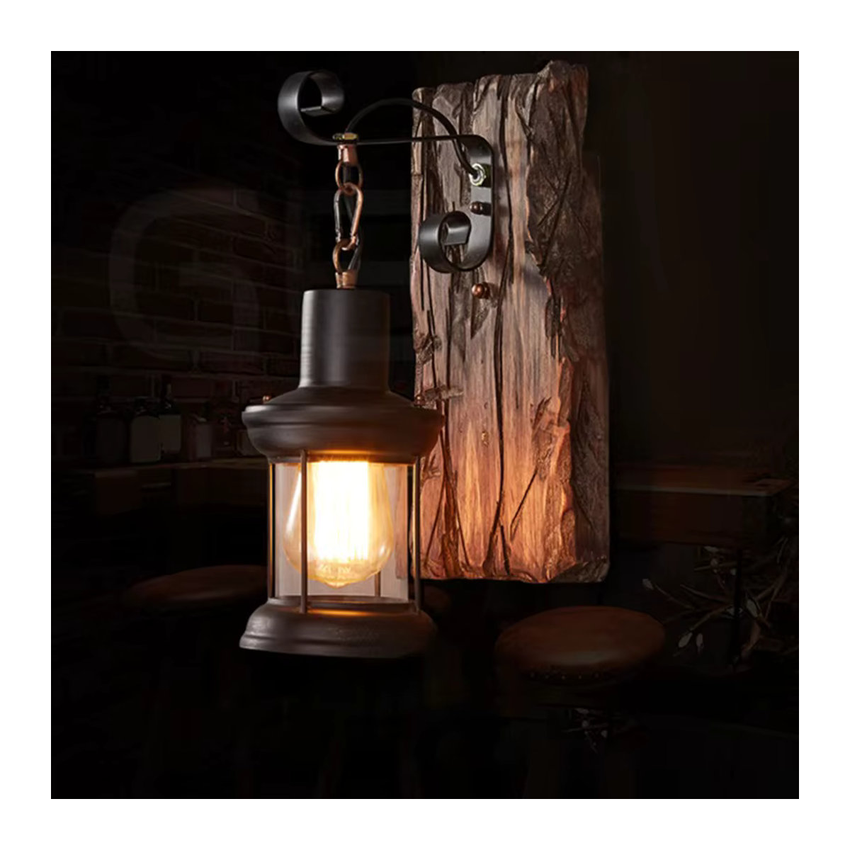 JOYINLED Wandleuchte im Industrial Style aus Holz und Metall in Schwarz - Bild 2