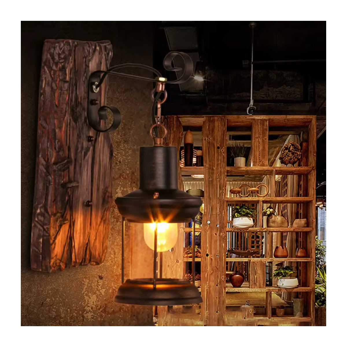 JOYINLED Wandleuchte im Industrial Style aus Holz und Metall in Schwarz - Bild 3