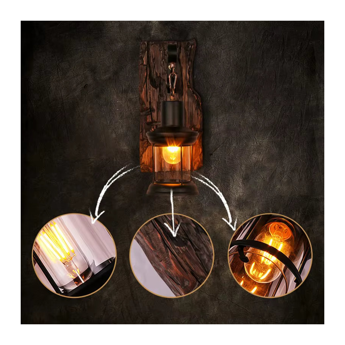 JOYINLED Wandleuchte im Industrial Style aus Holz und Metall in Schwarz - Bild 5