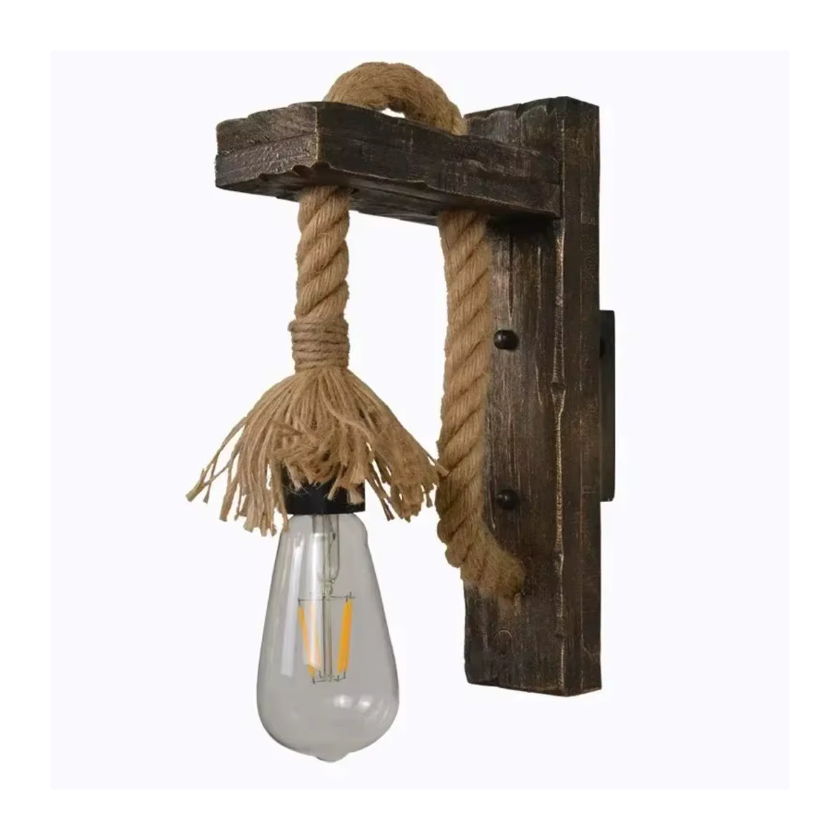 JOYINLED Wandleuchte im Vintage-Stil aus Holz mit Hanfseil in Natur und Braun für Loft und Flur - Bild 3