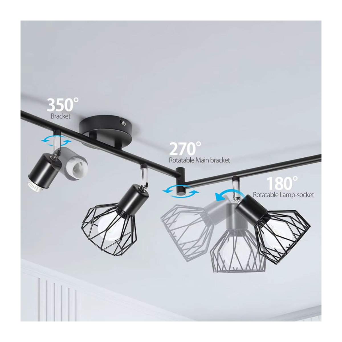 JOYON LED-Deckenstrahler und Wandlampe aus Metall im Industrial-Design, Schwarz, E14, schwenkbar - Bild 4