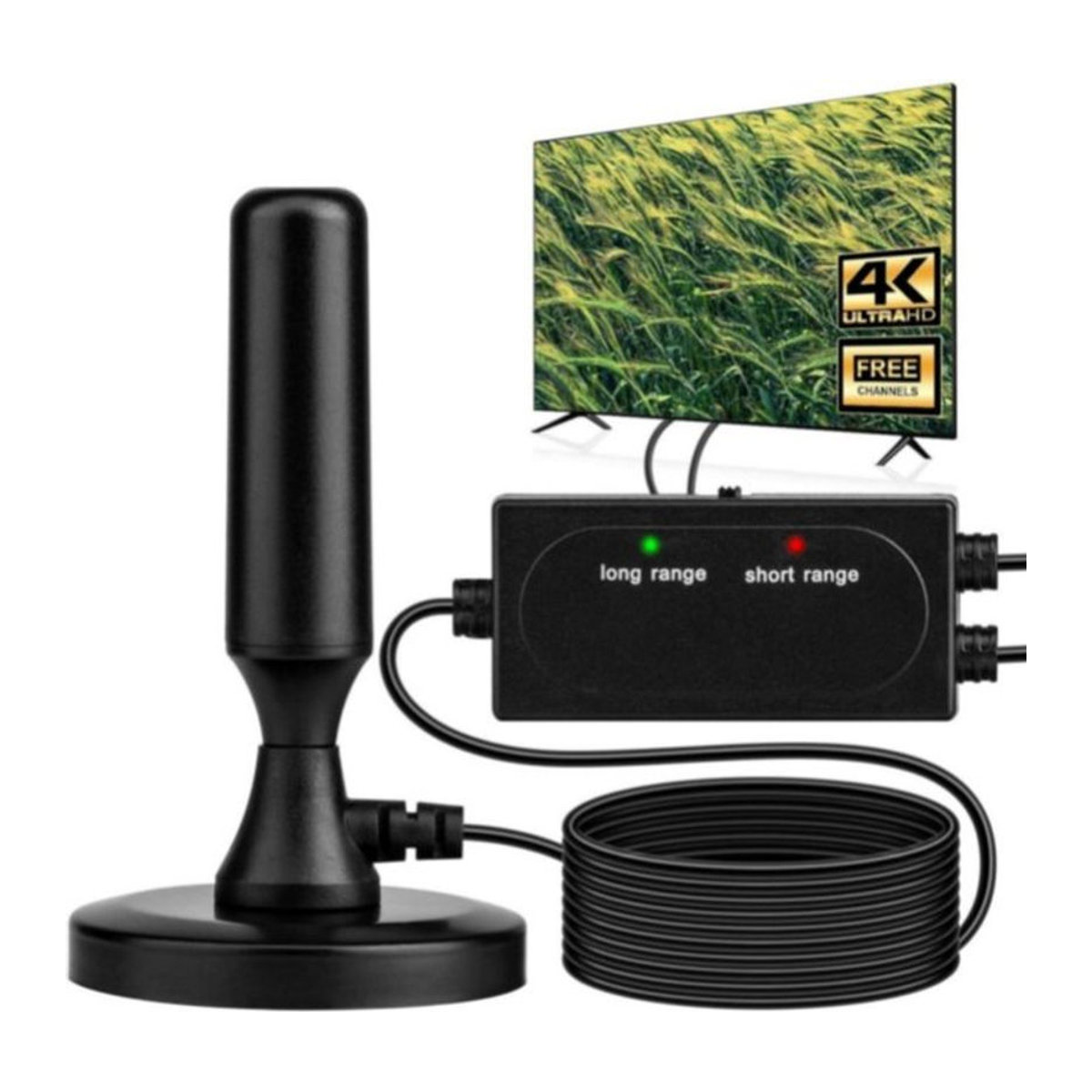 JSAMAZING TV-Antenne für Innen- und Außenbereich mit Magnetfuß und HD-Kabel in Schwarz - Bild 1