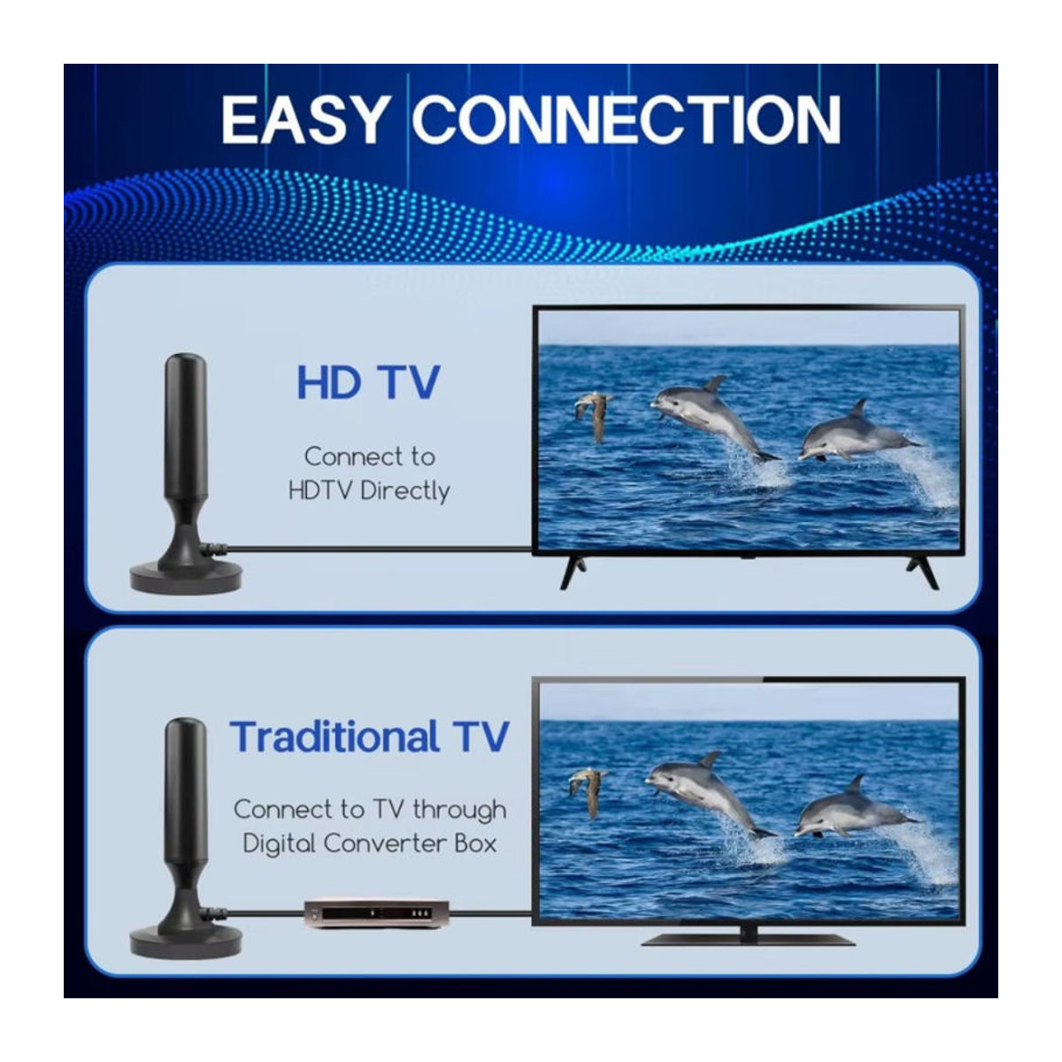 JSAMAZING TV-Antenne für Innen- und Außenbereich mit Magnetfuß und HD-Kabel in Schwarz - Bild 3