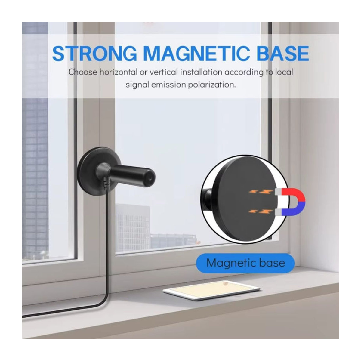 JSAMAZING TV-Antenne für Innen- und Außenbereich mit Magnetfuß und HD-Kabel in Schwarz - Bild 5
