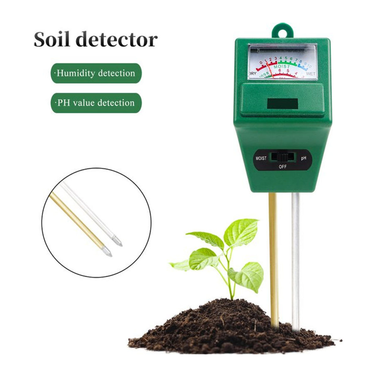 JUANJUAN 2-in-1 Boden-PH-Messgerät und Hygrometer in Grün für Pflanzen und Gartenbewässerung - Bild 1