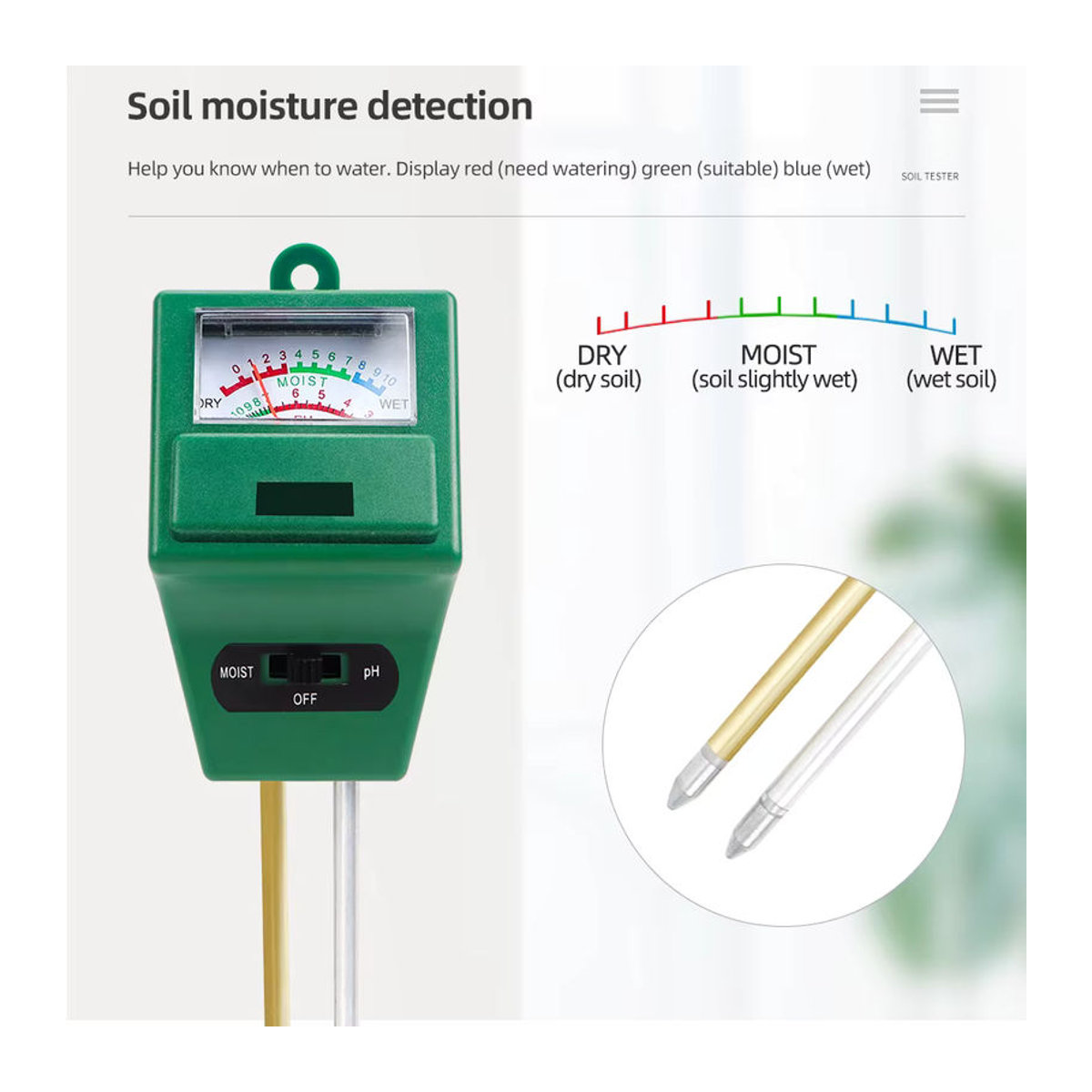 JUANJUAN 2-in-1 Boden-PH-Messgerät und Hygrometer in Grün für Pflanzen und Gartenbewässerung - Bild 2
