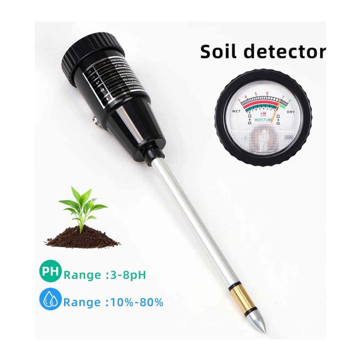 JUANJUAN 2 in 1 Handheld Boden Feuchtigkeits- und pH-Meter mit Metall-Sonde, Schwarz - Bild 1