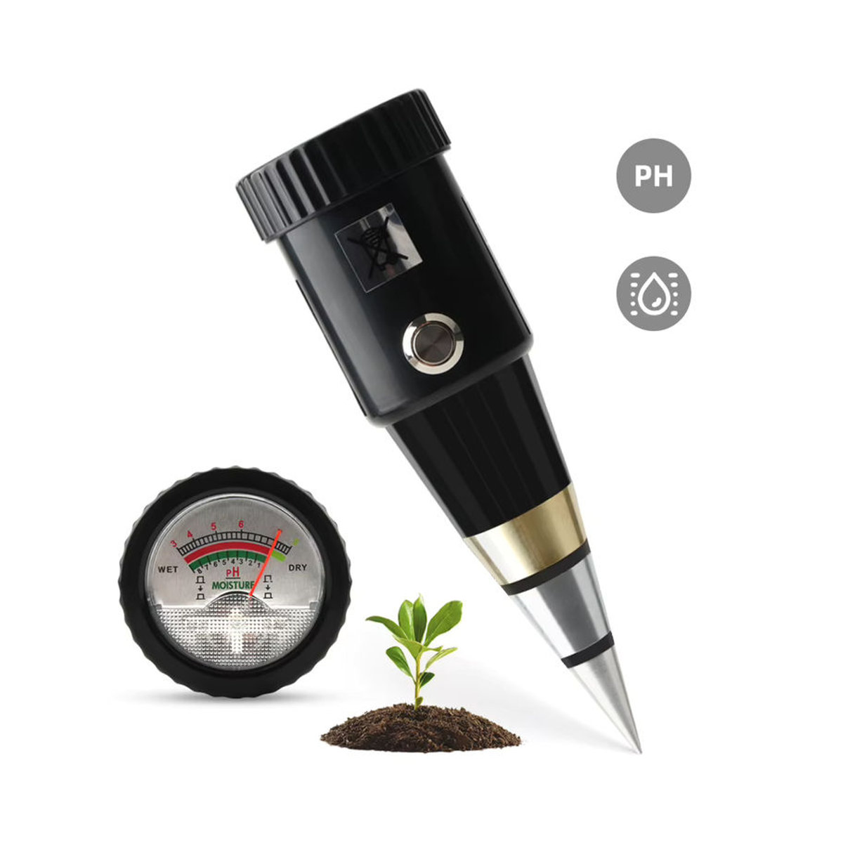 JUANJUAN 2 in 1 Handheld Boden Feuchtigkeits- und pH-Meter mit Metall-Sonde, Schwarz - Bild 2