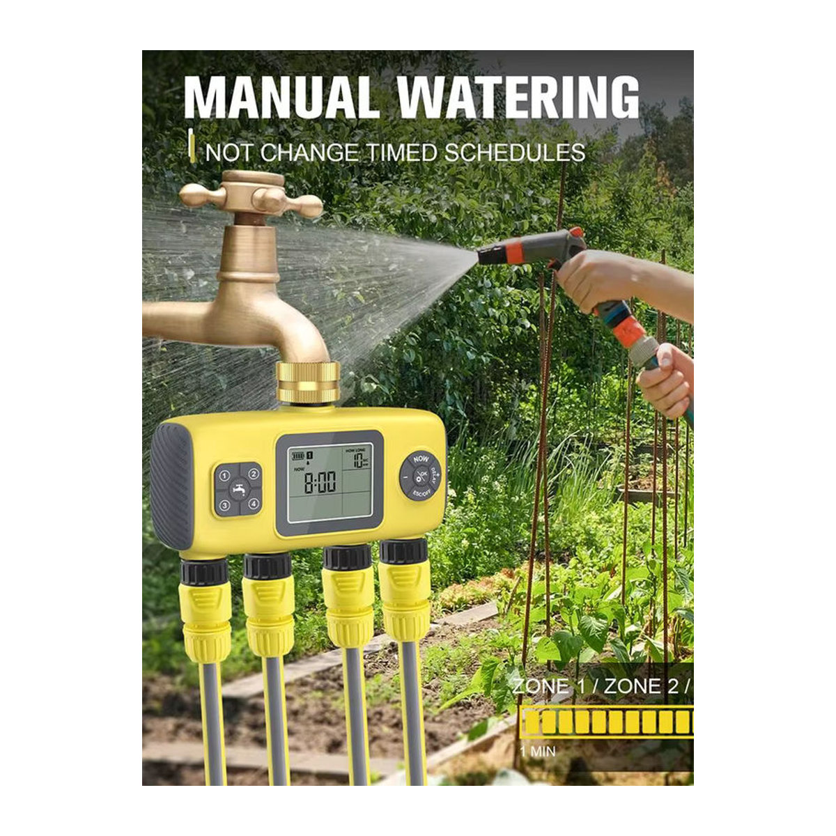 JUANJUAN Automatischer Wassertimer mit 4 Ausgängen für die Gartenbewässerung in Gelb - Bild 7