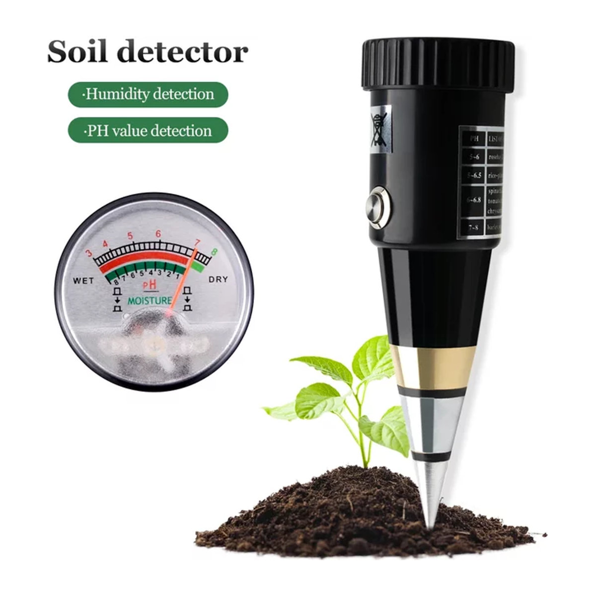 JUANJUAN Handheld Boden Feuchtigkeit und pH-Meter mit Metallsensor-Sonde für Pflanzen und Garten, Messbereich 3 bis 8 pH, ohne Batterie - Bild 1