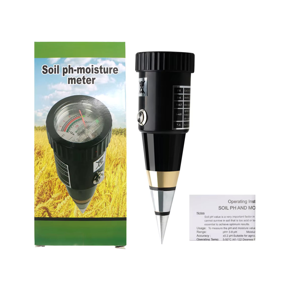 JUANJUAN Handheld Boden Feuchtigkeit und pH-Meter mit Metallsensor-Sonde für Pflanzen und Garten, Messbereich 3 bis 8 pH, ohne Batterie - Bild 5