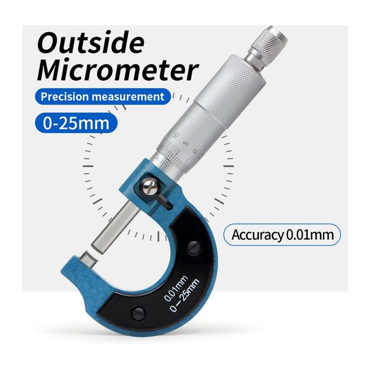 JUANJUAN Präzisions-Außenmikrometer Blau Messbereich 0-25mm mit 0,01mm Genauigkeit - Bild 1
