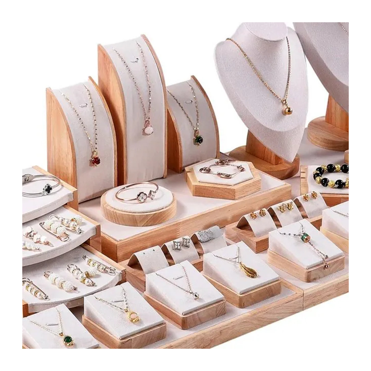 Juelee Schmuck Display Rack aus Holz für Ringe, Halsketten und Armbänder in Braun und Beige - Bild 1