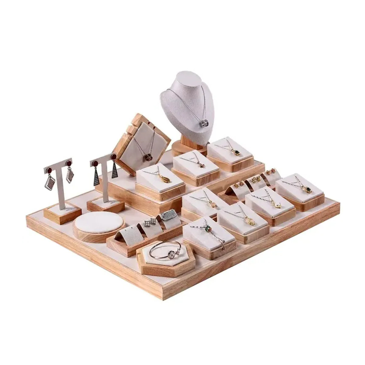 Juelee Schmuck Display Rack aus Holz für Ringe, Halsketten und Armbänder in Braun und Beige - Bild 2