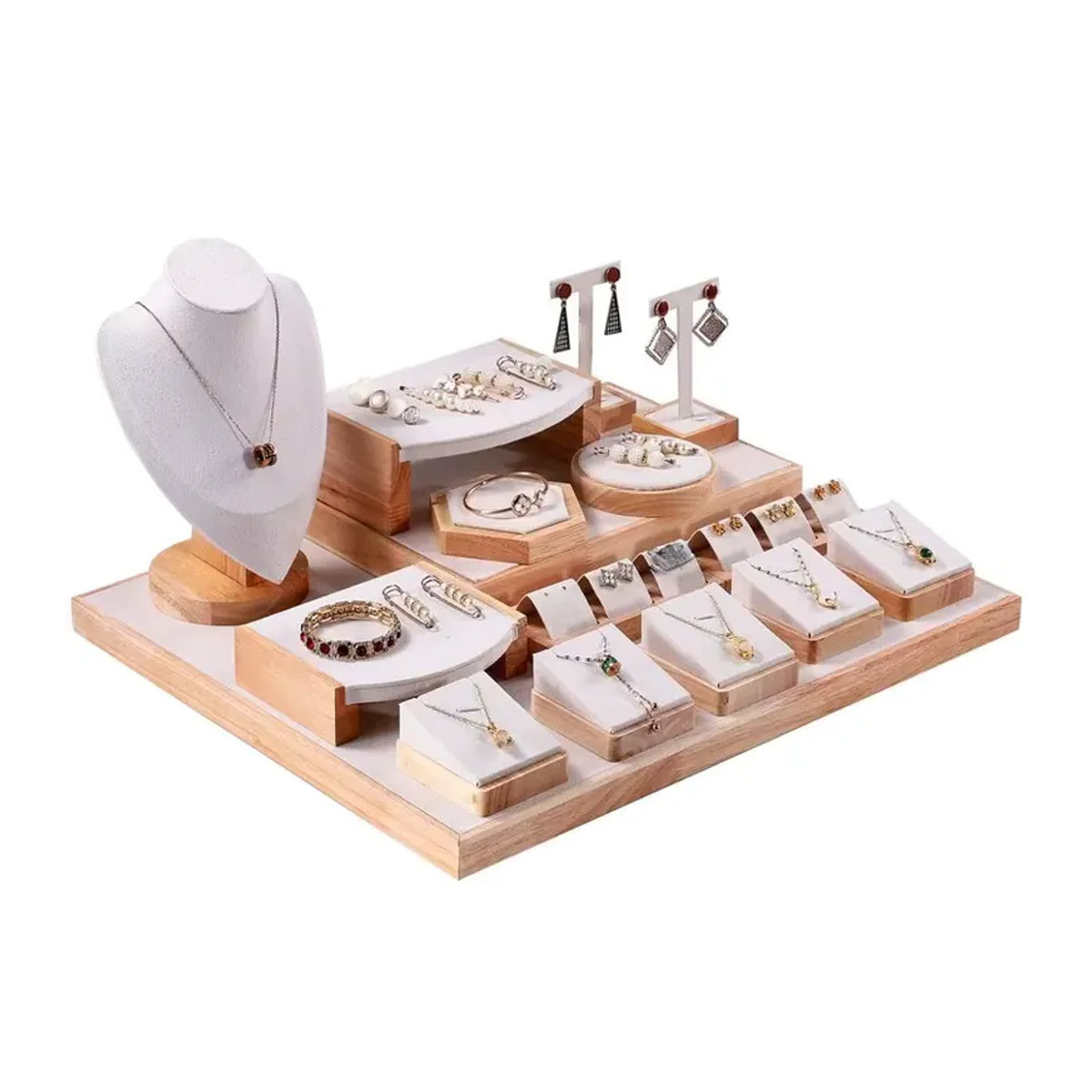Juelee Schmuck Display Rack aus Holz für Ringe, Halsketten und Armbänder in Braun und Beige - Bild 3