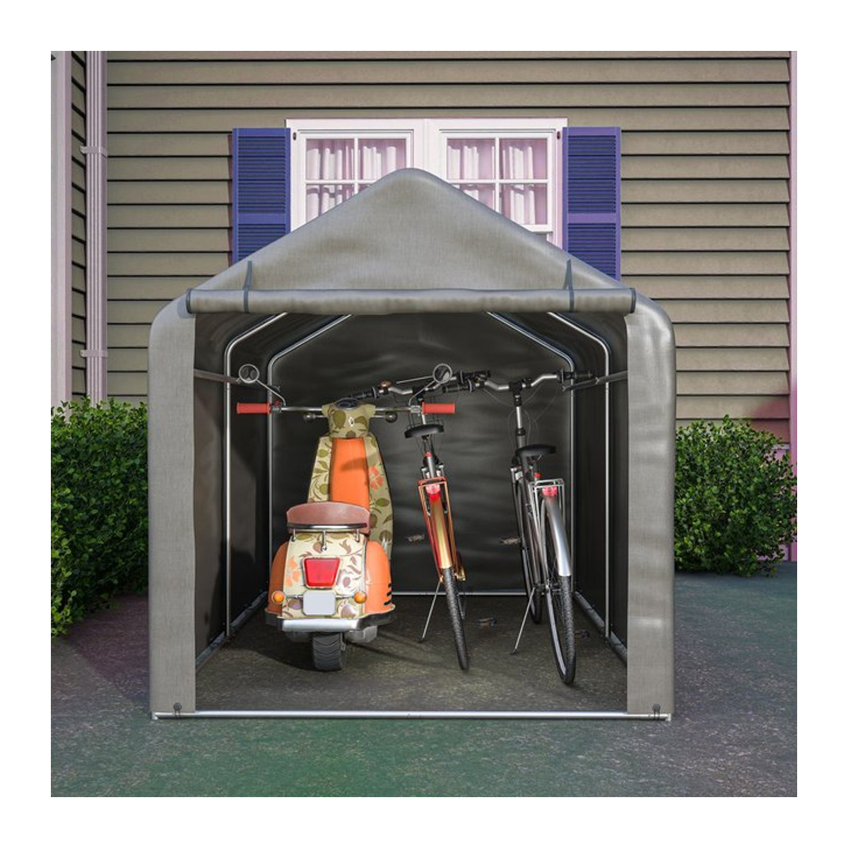 Jugacool Fahrradgarage für den Außenbereich mit Rolltor aus wasserfestem PE-Material, Grau, B/T/H: 220 x 160 x 165 cm - Bild 1