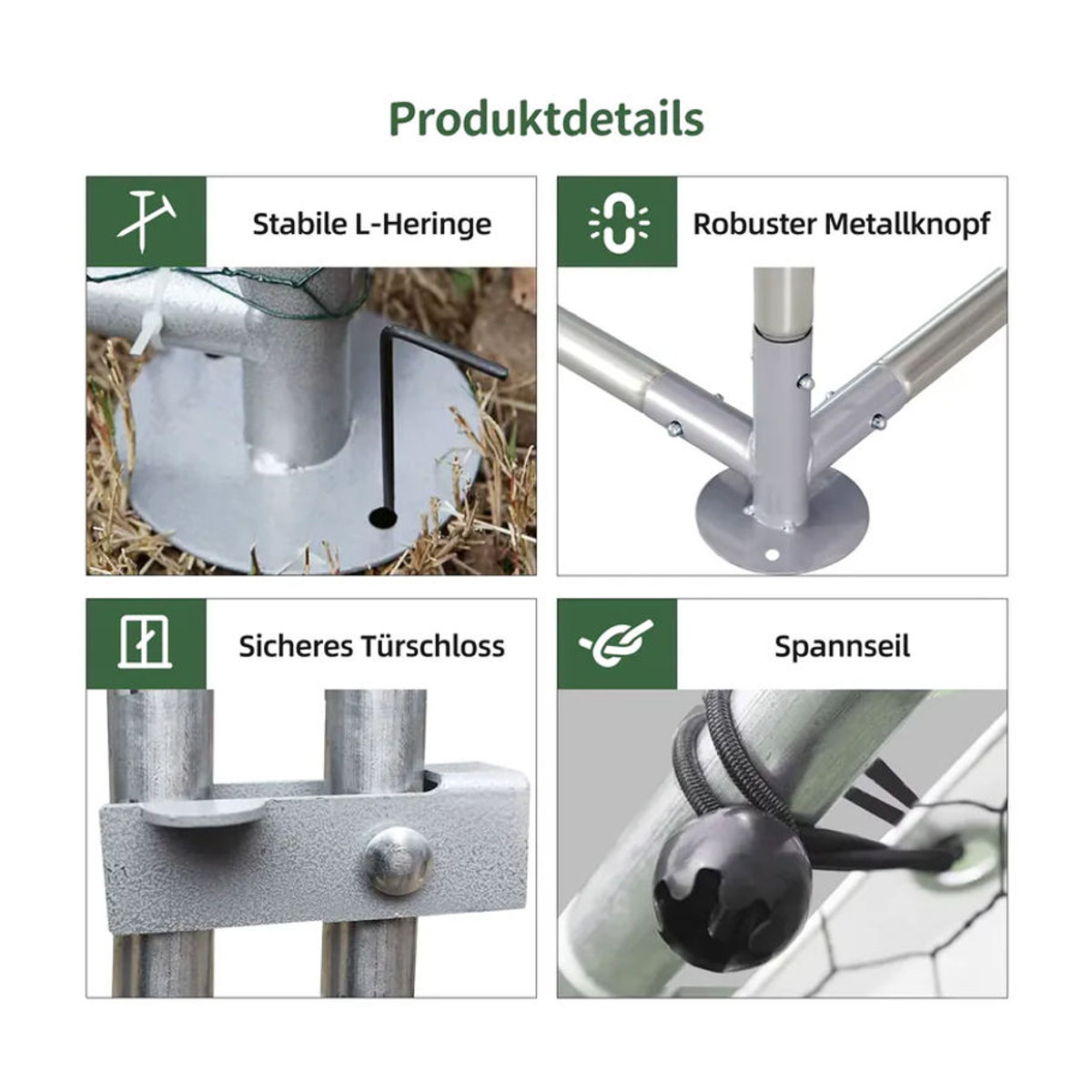 Jugacool Hühnerstall mit Sicherheitsverschluss und wasserdichtem PE-Gewebe sowie Metallhaken für Hühner und Kleintiere, B/H/T: 4 x 2 x 3 m - Bild 4