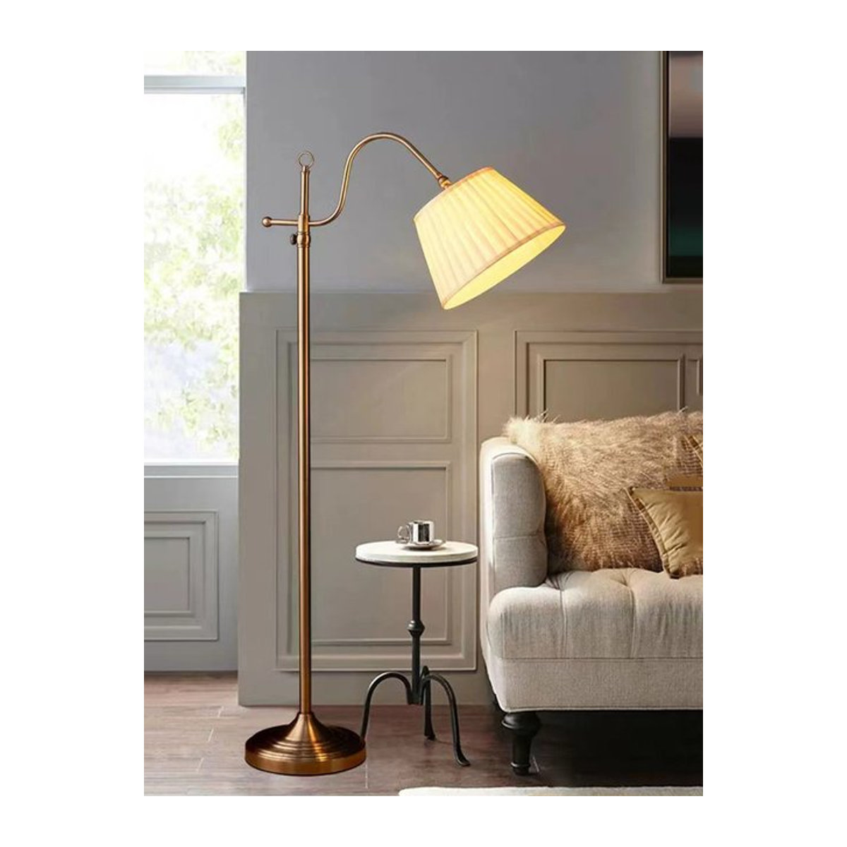 Juhaw Klassische Stehlampe aus Stoff in Beige für Wohnzimmer, Schlafzimmer und Büro - Bild 1