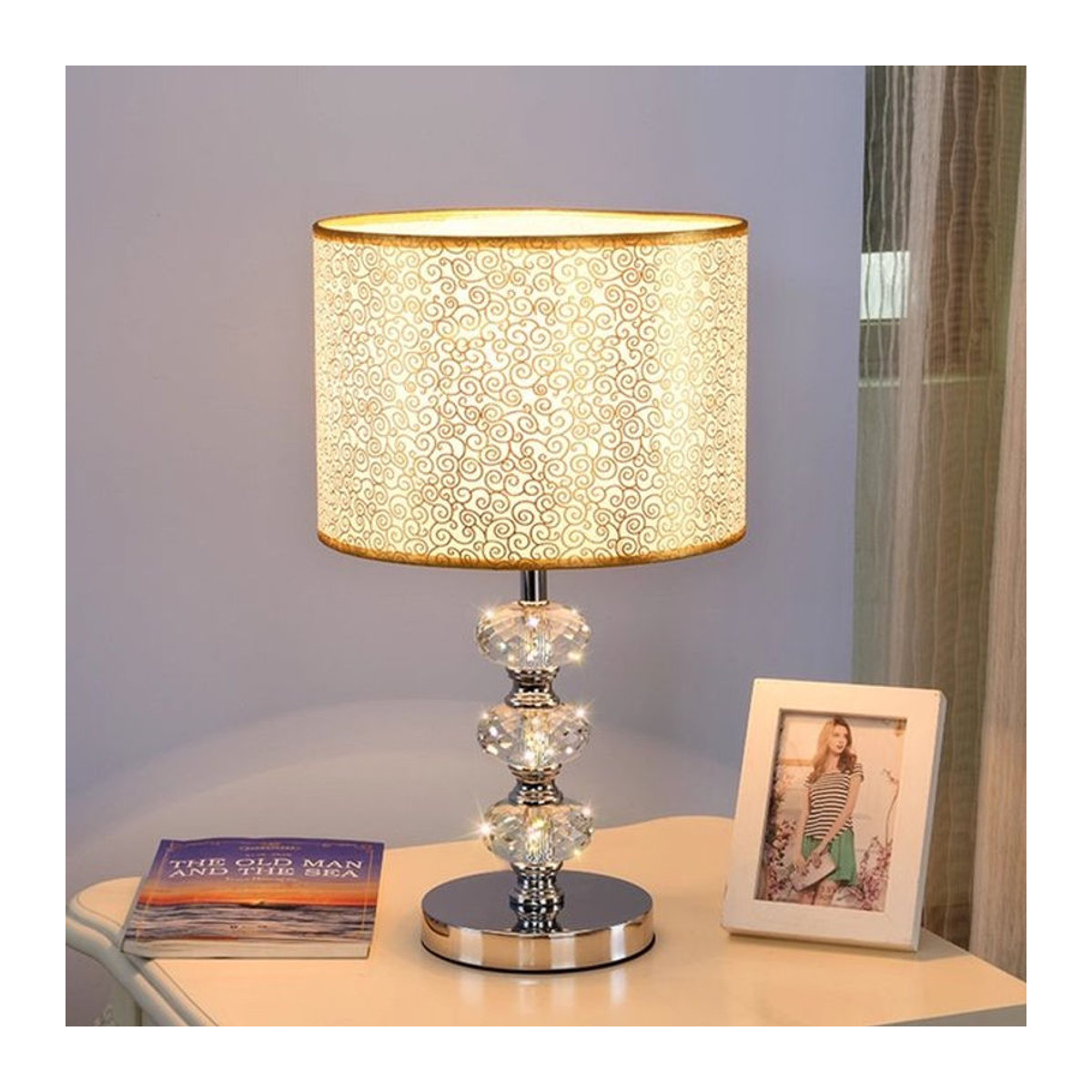 Juhaw Moderne Tischlampe aus K9 Kristall und Metall in Silber mit Schalter - Bild 1