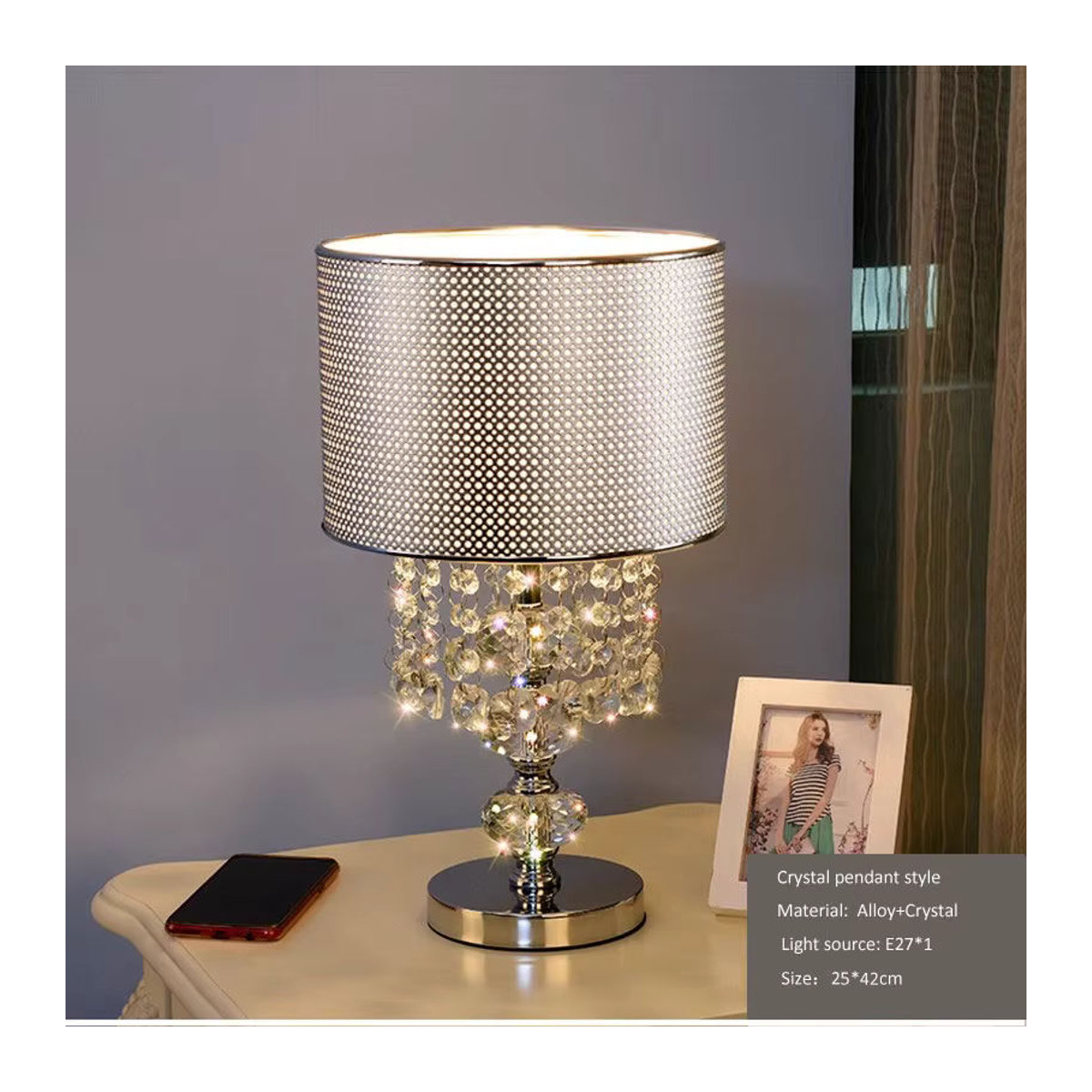 Juhaw Moderne Tischlampe aus K9 Kristall und Metall in Silber mit Schalter - Bild 3