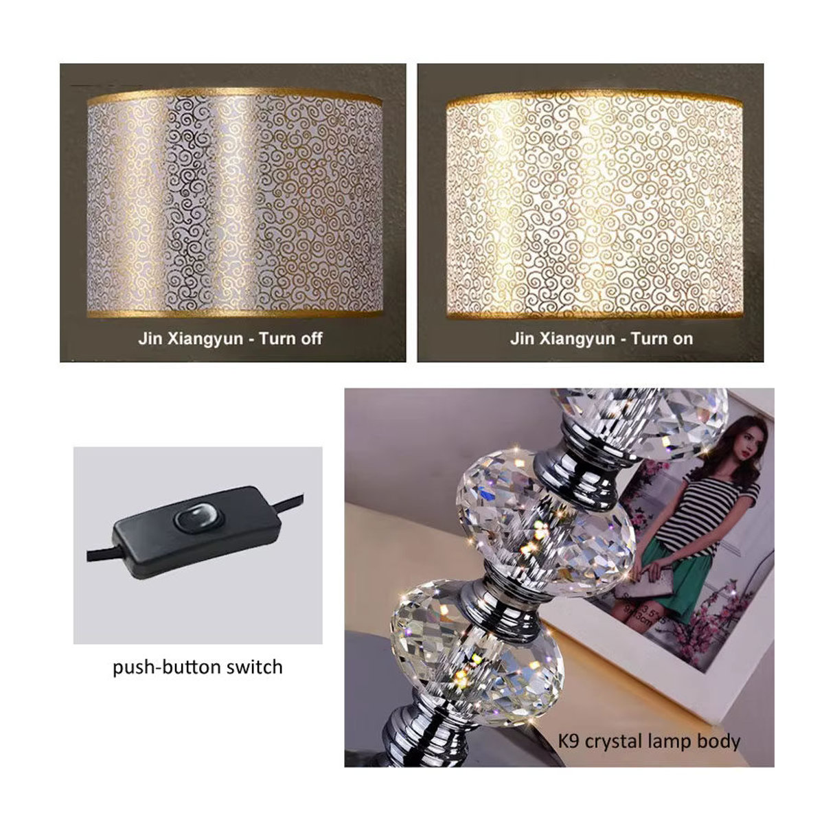 Juhaw Moderne Tischlampe aus K9 Kristall und Metall in Silber mit Schalter - Bild 4
