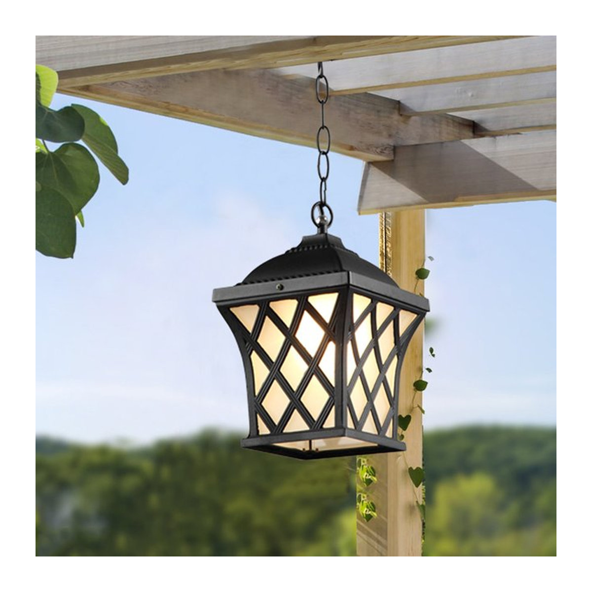 Juhaw Retro LED Außenpendelleuchte Laterne aus Metall in Schwarz für Balkon und Korridor - Bild 1