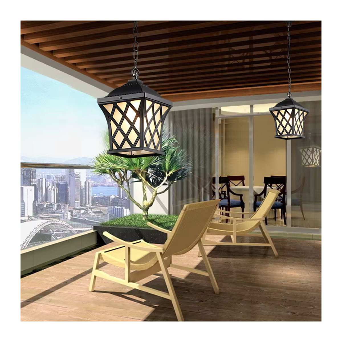 Juhaw Retro LED Außenpendelleuchte Laterne aus Metall in Schwarz für Balkon und Korridor - Bild 2