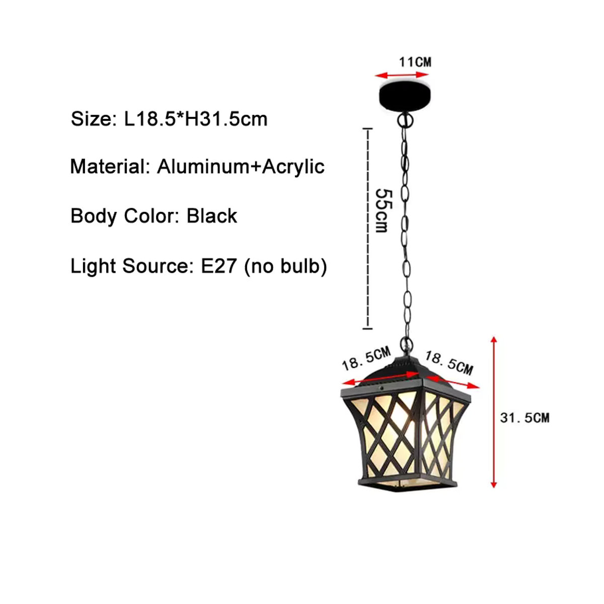 Juhaw Retro LED Außenpendelleuchte Laterne aus Metall in Schwarz für Balkon und Korridor - Bild 4