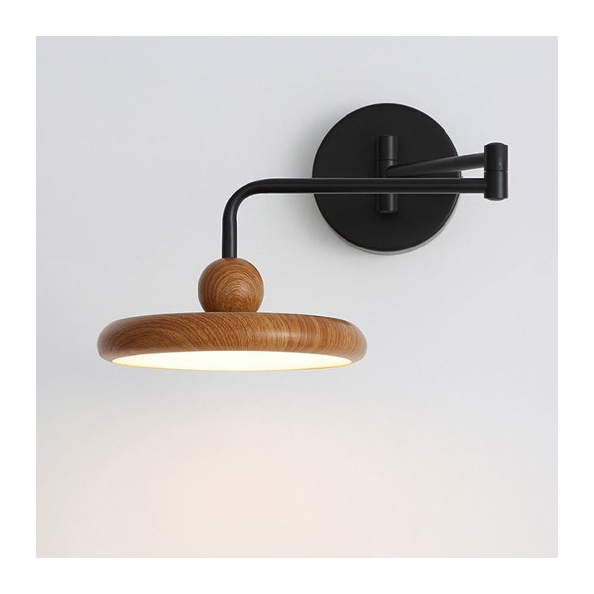 Juhaw Retro Wandlampe in Schwarz mit Holzoptik und beweglichem Gelenk für Schlafzimmer und Korridor - Bild 1