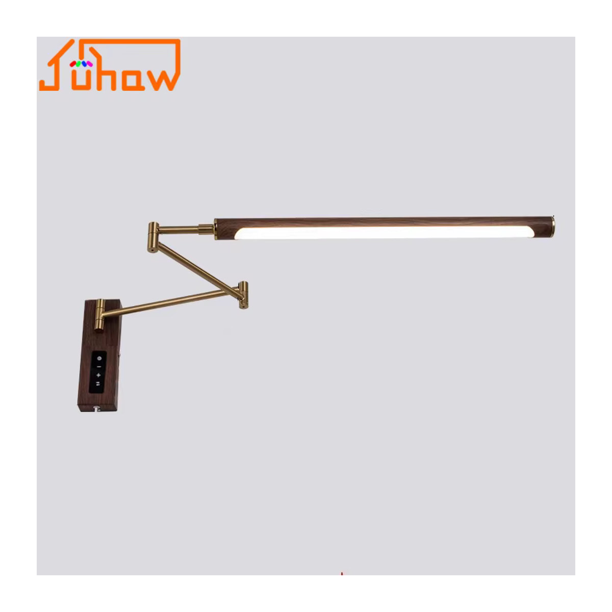 Juhaw Vintage Wandlampe mit Schwenkarm aus Metall in Nussbaum für LED-Augenschutz-Leselicht - Bild 1