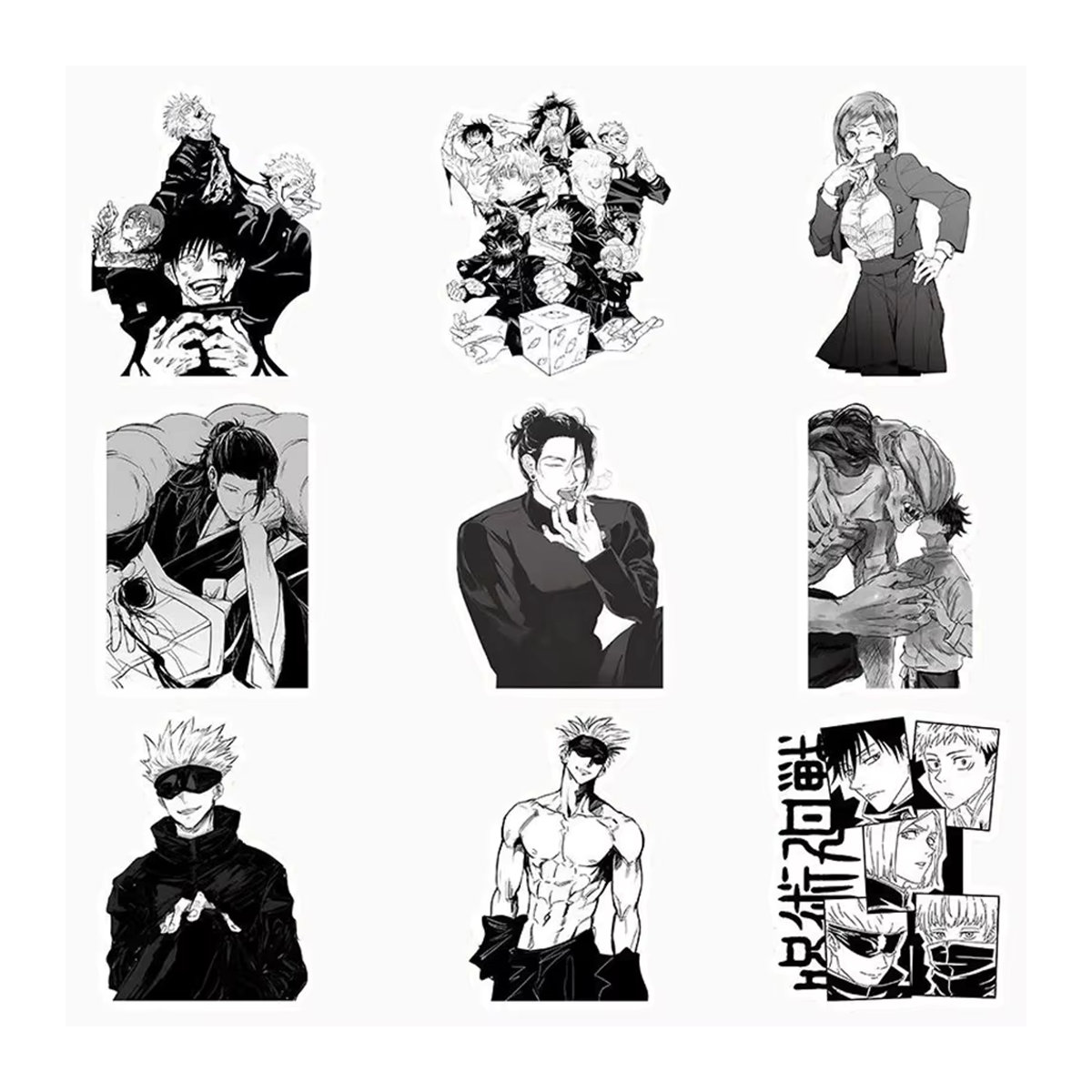 Jujutsu Kaisen Anime Aufkleber Set von Bandai in Schwarz-Weiß für Graffiti und Dekoration - Bild 4