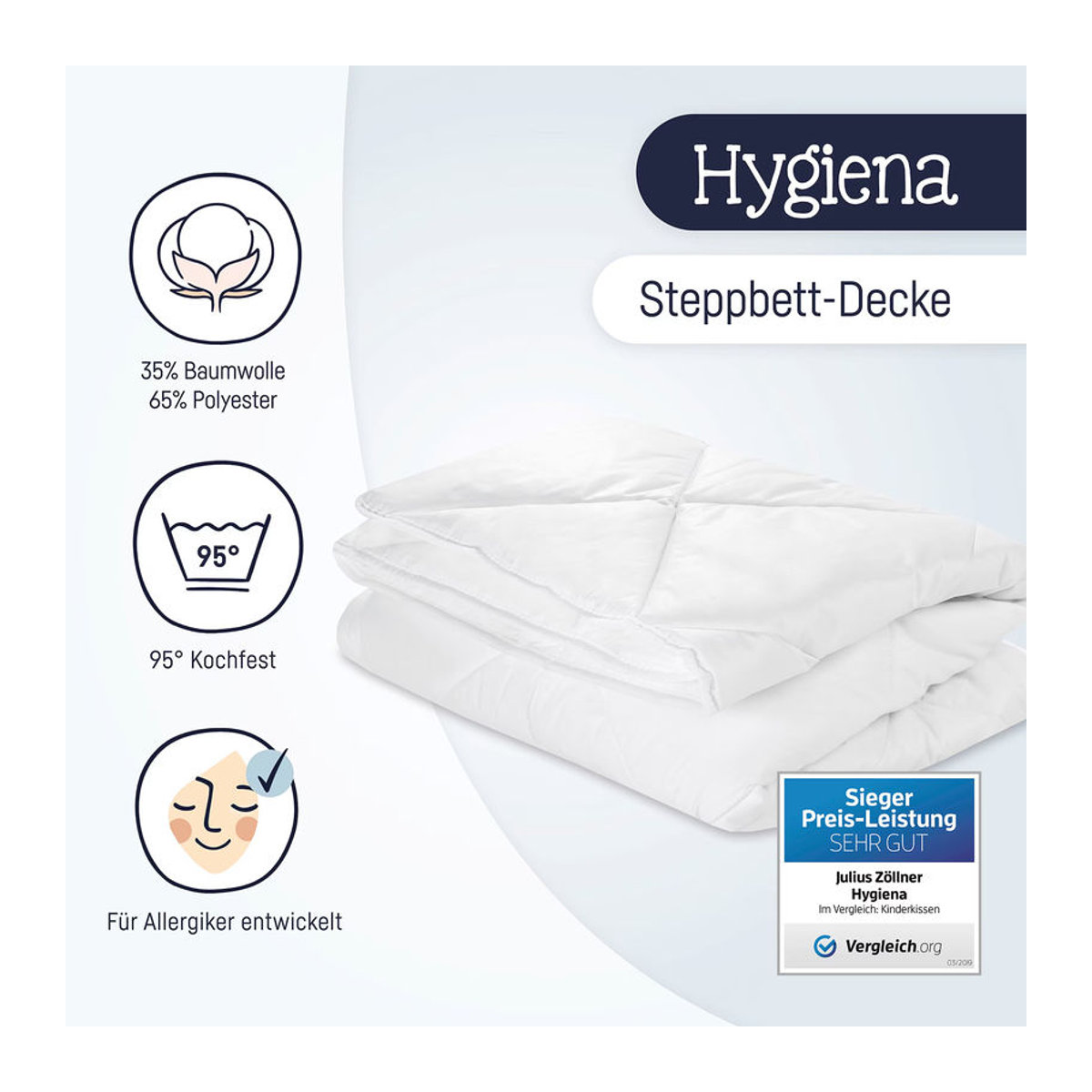 Julius Zöllner Steppbettdecke Hygiena B/T: 100 x 135 cm, 3.5 TOG - Bild 3