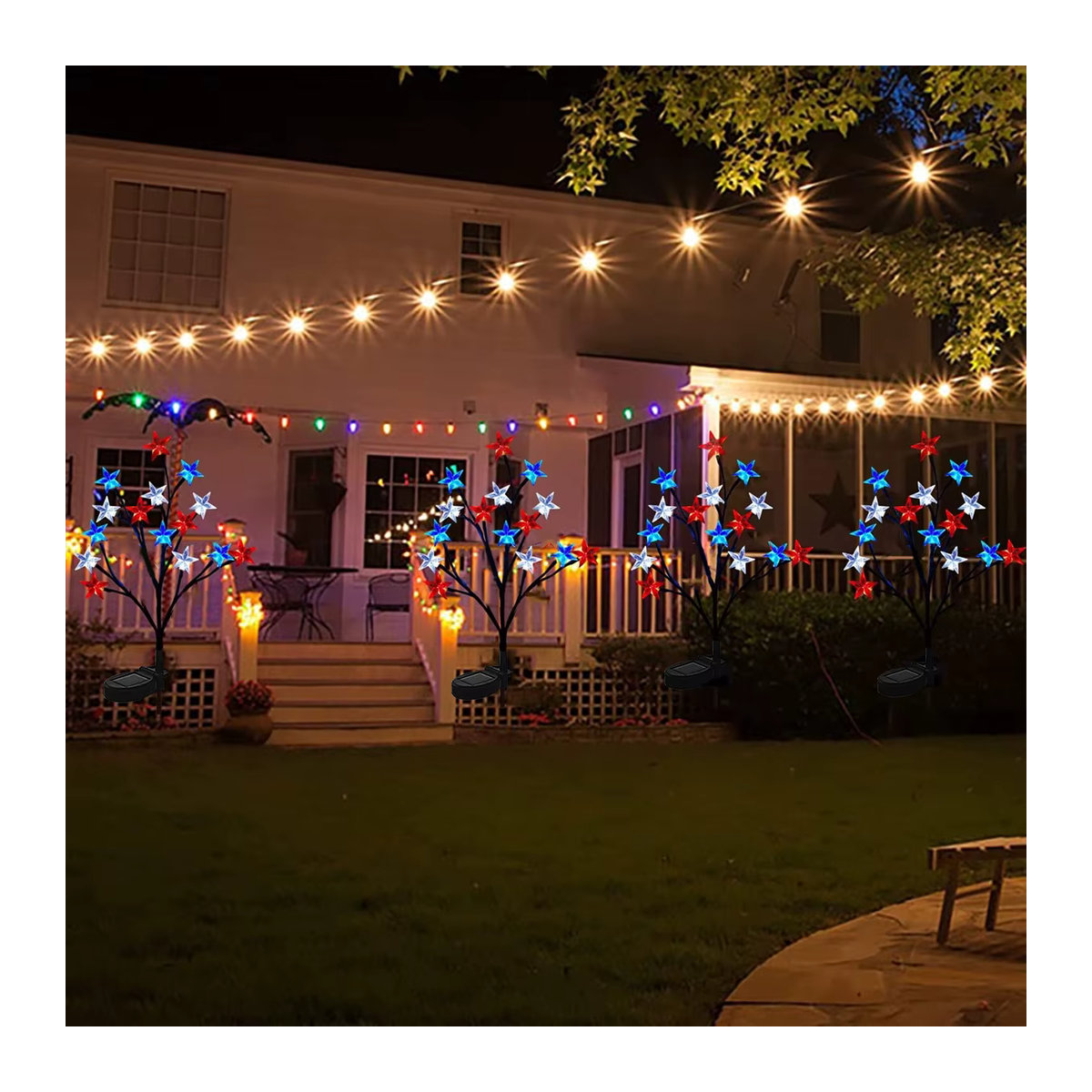 July Dekor Solar-Sternleuchten mit 15 LEDs in Rot, Weiß und Blau, wasserdichte Outdoor-Atmosphärenlichter - Bild 4