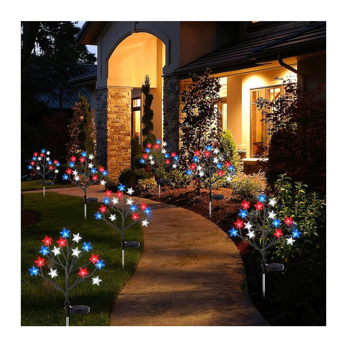 July Dekor Solar-Sternleuchten mit 15 LEDs in Rot, Weiß und Blau, wasserdichte Outdoor-Atmosphärenlichter - Bild 5