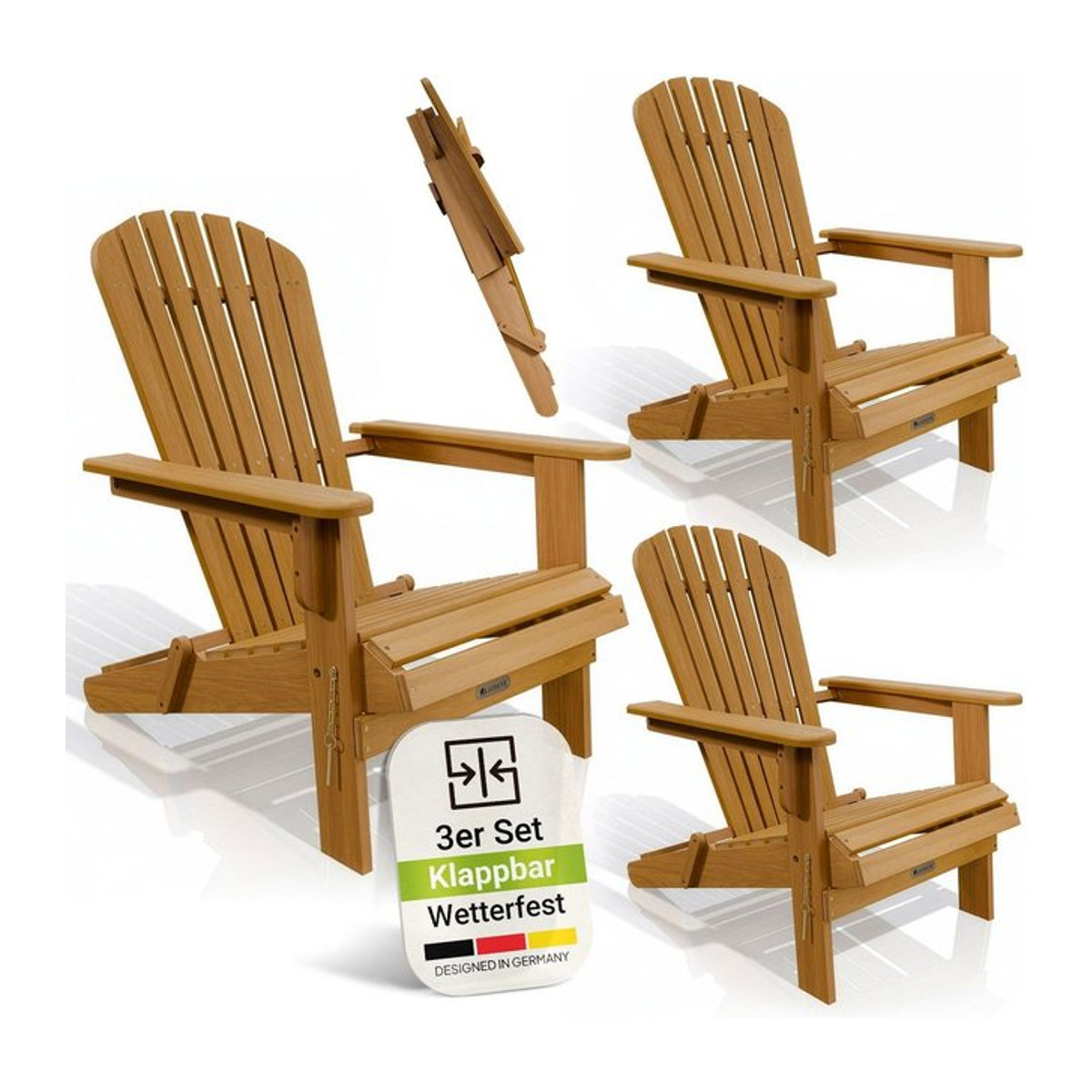 Juskys 3er Set Garten Liegestühle Korfu aus Akazienholz, klappbar, braun, B/T/H: 85 x 69 x 94 cm - Bild 1