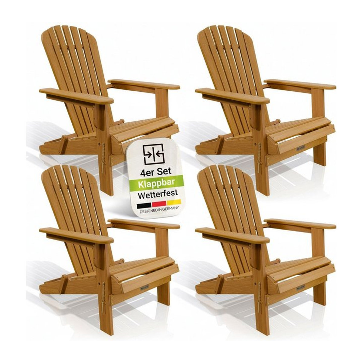Juskys 4er Set Garten Liegestühle Korfu aus Akazienholz, klappbar, braun, B/T/H: 85 x 69 x 94 cm - Bild 1
