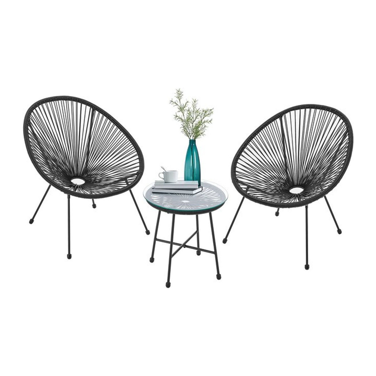 Juskys Balkonmöbel Set Ostana 3-teilig mit Tisch und 2 Sesseln in Schwarz im Retro-Modern Design - Bild 1