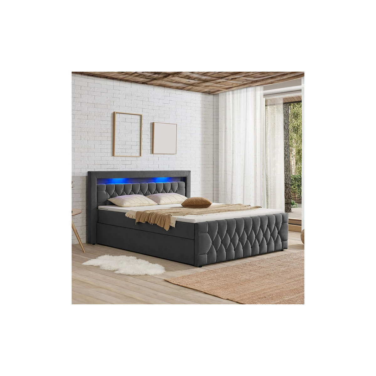 Juskys Boxspringbett Leona Polster Samt Grau B/T: 180 x 200 cm - Bild 2