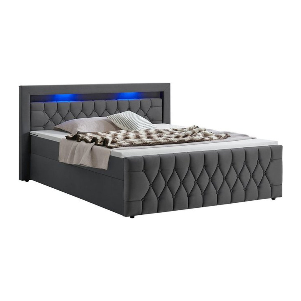 Juskys Boxspringbett Leona Polster Samt Grau B/T: 180 x 200 cm - Bild 5