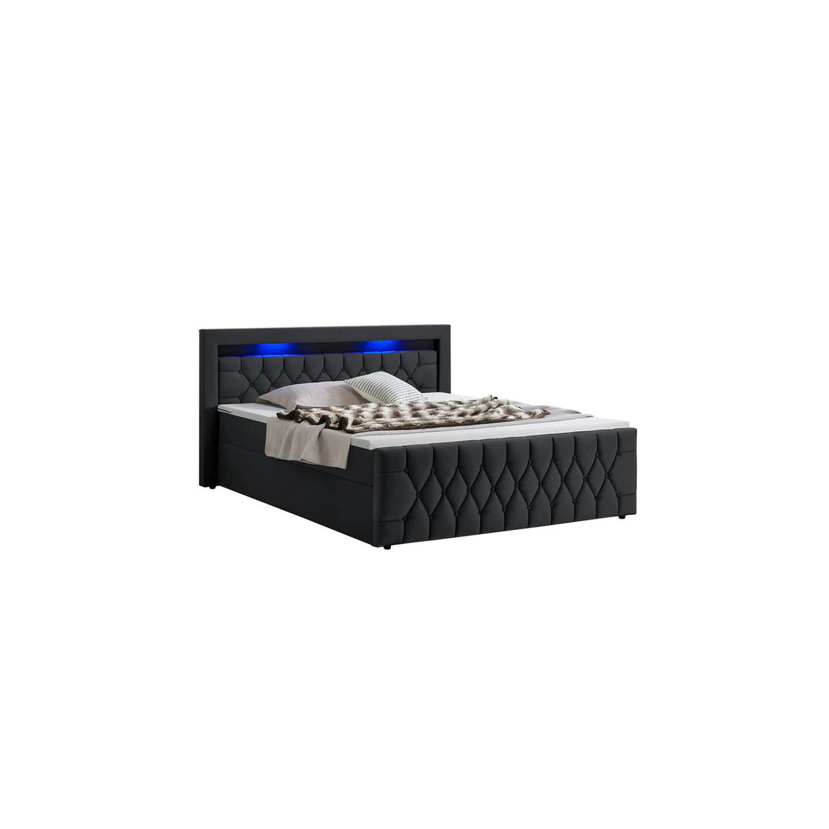 Juskys Boxspringbett Leona Samt Schwarz B/T/H: 140 x 200 cm - Bild 4