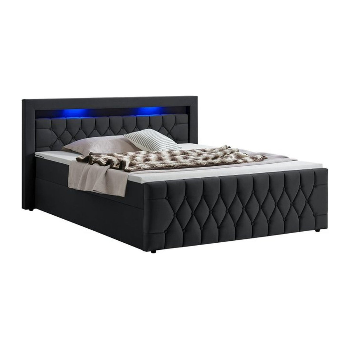 Juskys Boxspringbett Leona Samt Schwarz B/T/H: 140 x 200 cm - Bild 5