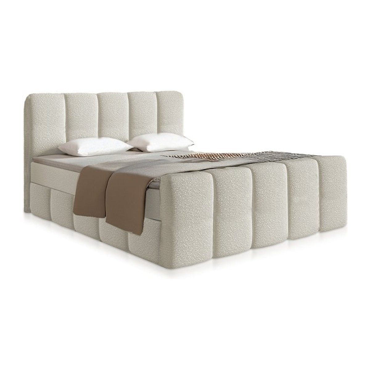 Juskys Boxspringbett Manitoba in Beige mit Topper und Polsterung aus Bouclé Stoff, B/T: 180 x 200 cm - Bild 1