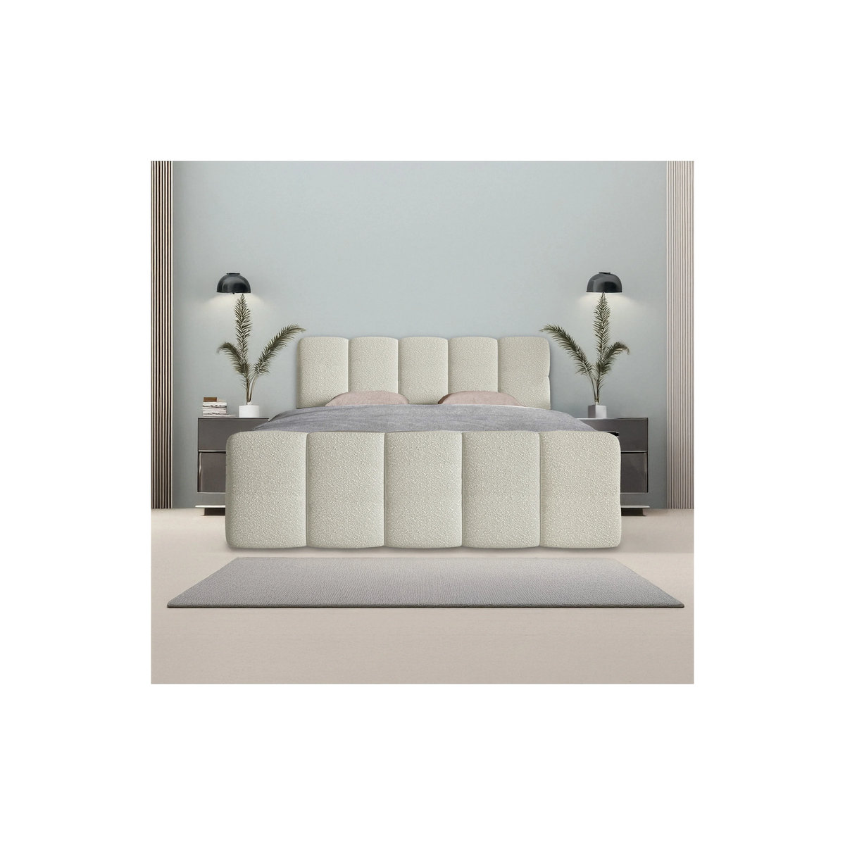 Juskys Boxspringbett Manitoba in Beige mit Topper und Polsterung aus Bouclé Stoff, B/T: 180 x 200 cm - Bild 3