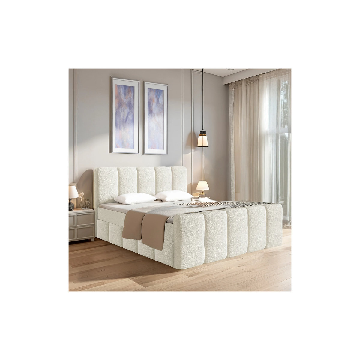 Juskys Boxspringbett Manitoba in Beige mit Topper und Polsterung, B/T: 180 x 200 cm - Bild 2