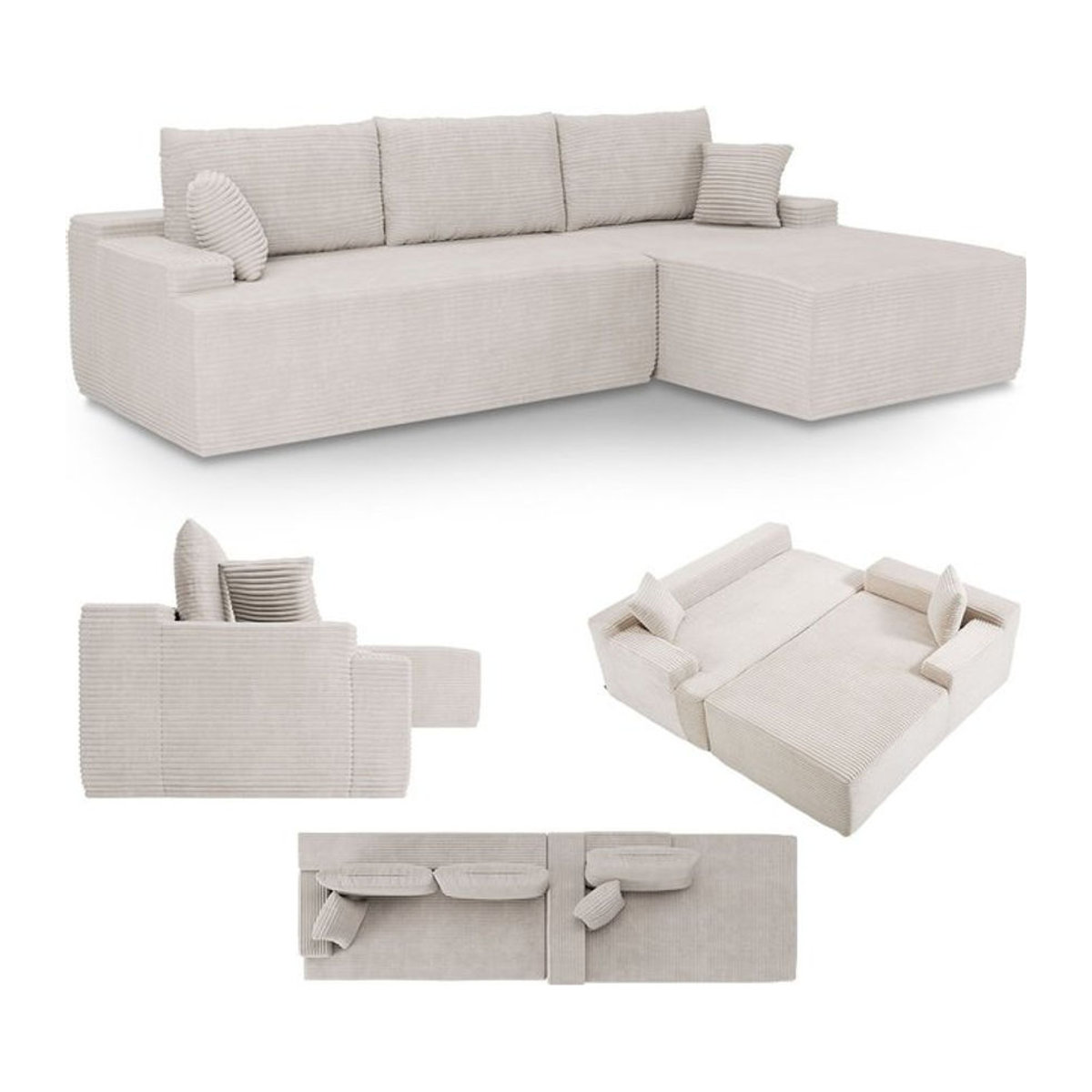 Juskys Ecksofa Coredo 3 Sitzer in L-Form mit Ottomane, Cord in Beige - Bild 1