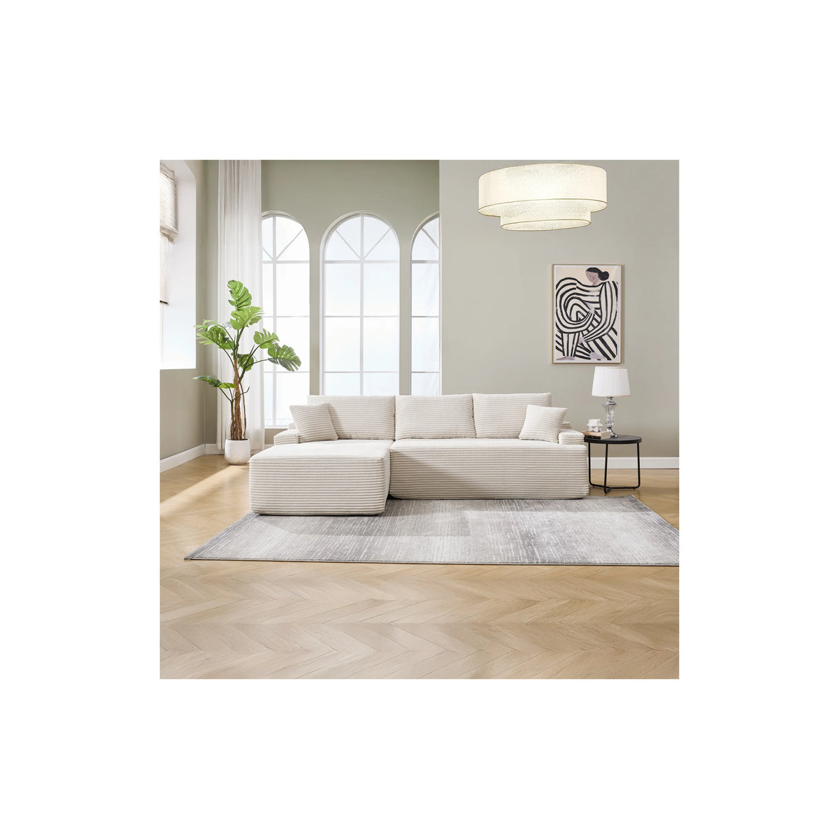 Juskys Ecksofa Coredo 3 Sitzer in L-Form mit Ottomane links, Cord in Beige, B/T/H: 250 x 165 x 85 cm - Bild 2