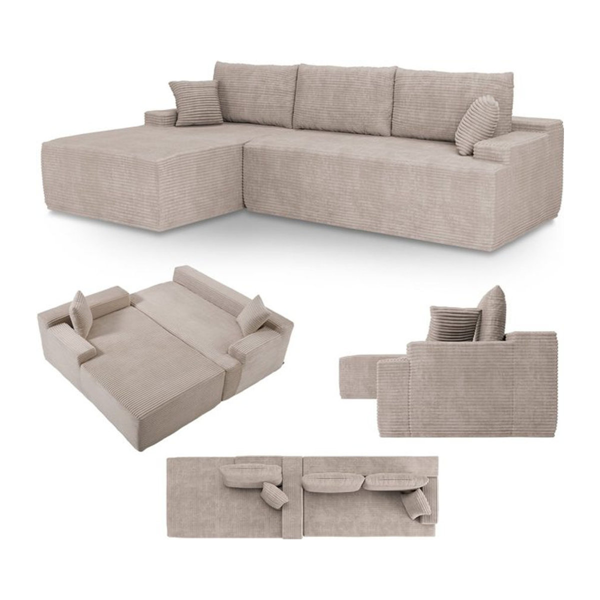 Juskys Ecksofa Coredo Links - Modernes 3 Sitzer Sofa in L-Form mit Ottomane aus Cord in Taupe Meliert - Bild 1