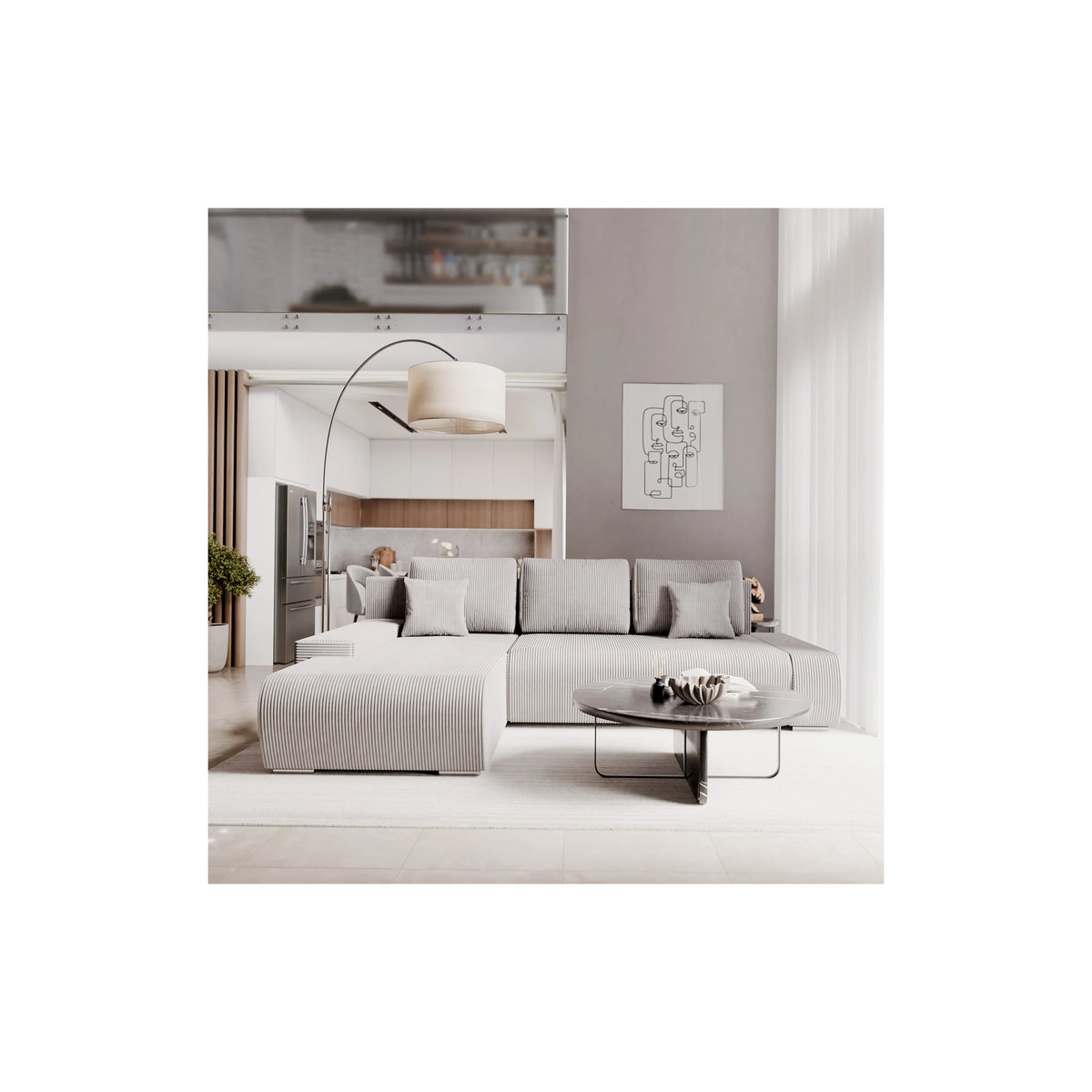 Juskys Ecksofa Iseo mit Schlaffunktion und Ottomane links, Stoff, Grau, B: 260 cm, T: 180 cm, H: 81 cm - Bild 2